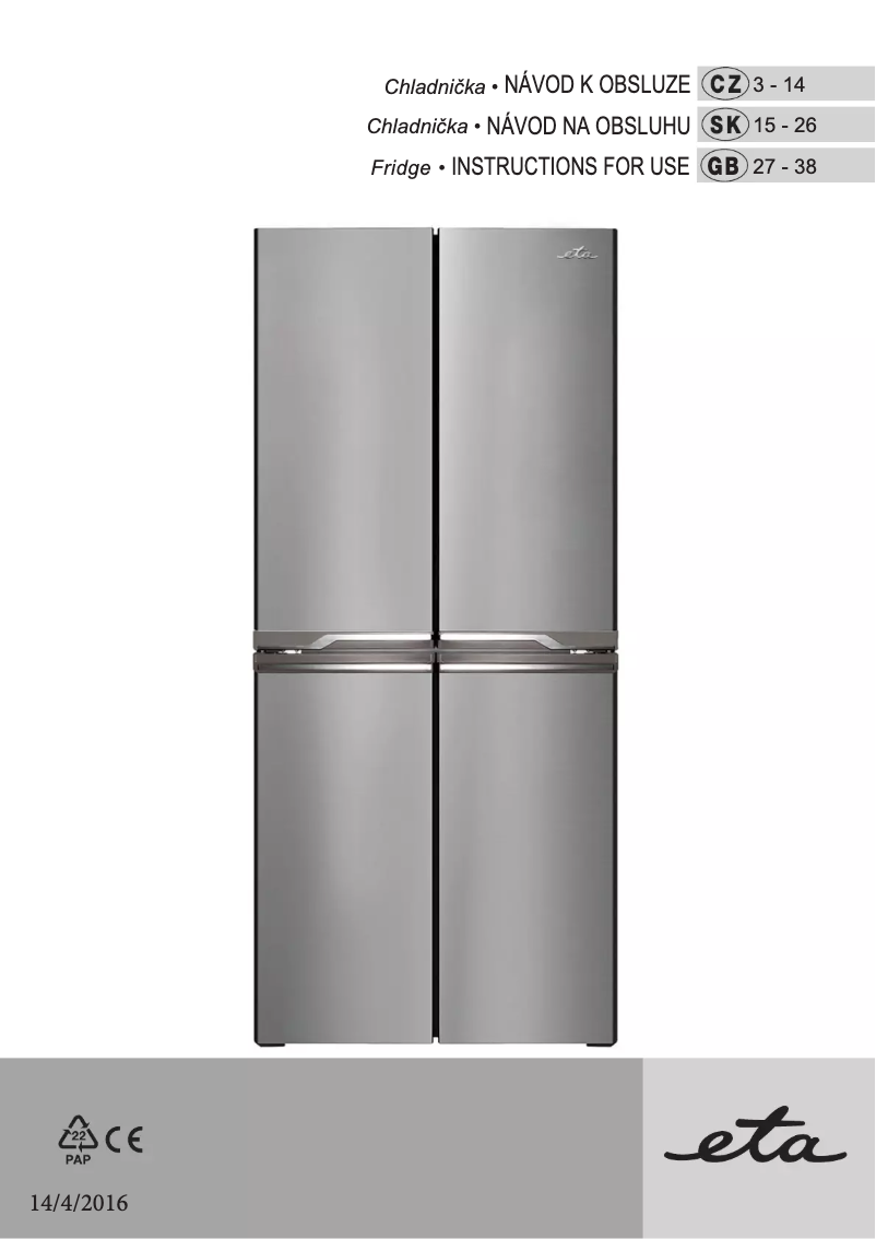 Page 1 de la notice Manuel utilisateur Eta 136190010