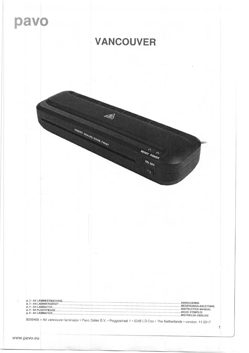 Image de la première page du manuel de l'appareil Vancouver