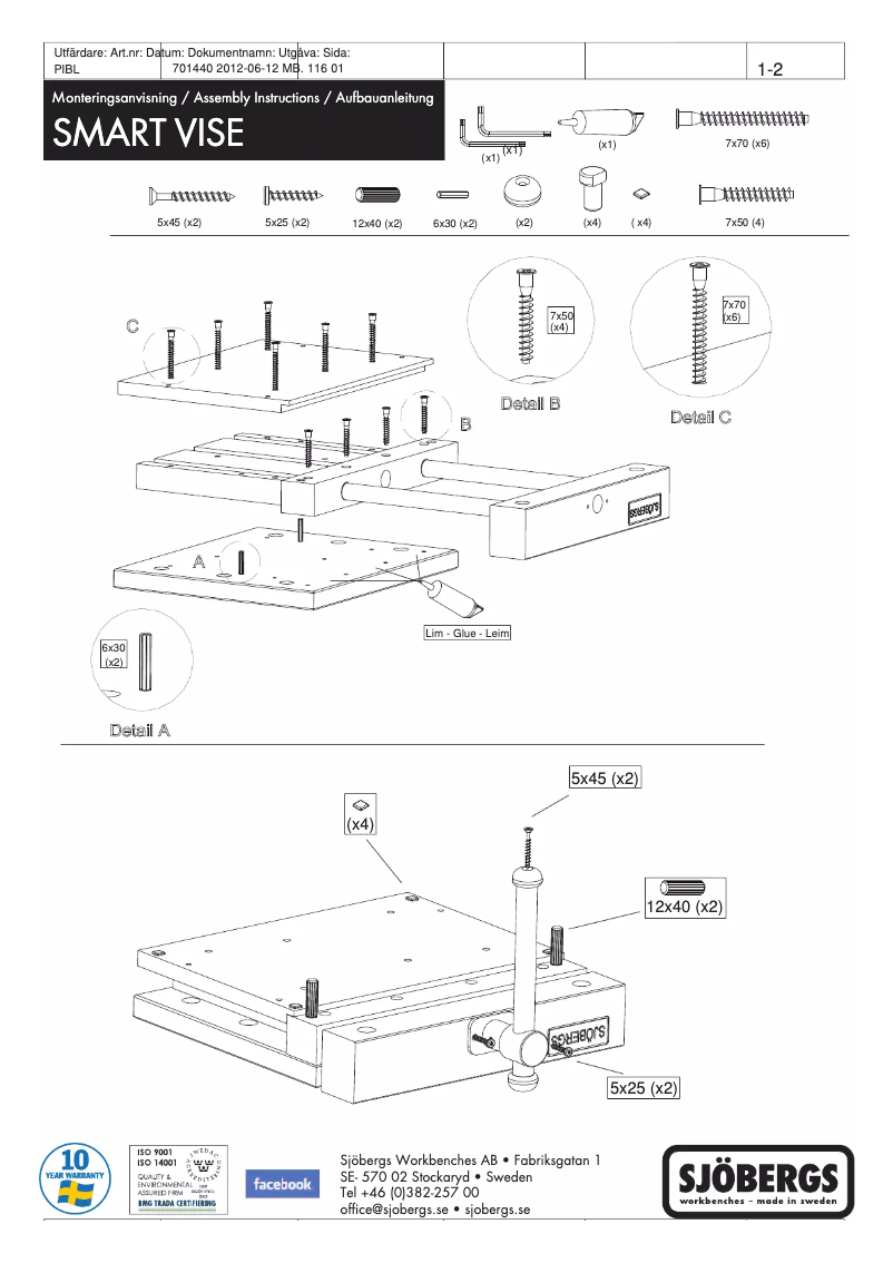 Page 1 de la notice Mode d'emploi Sjöbergs Smart Vise
