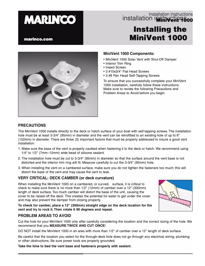 Page 1 de la notice Manuel utilisateur Marinco MiniVent 1000