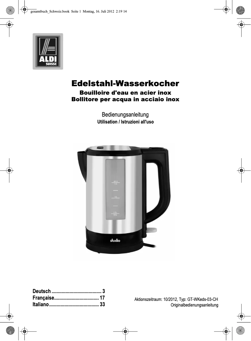 Page 1 de la notice Manuel utilisateur Studio GT-WKeds-03