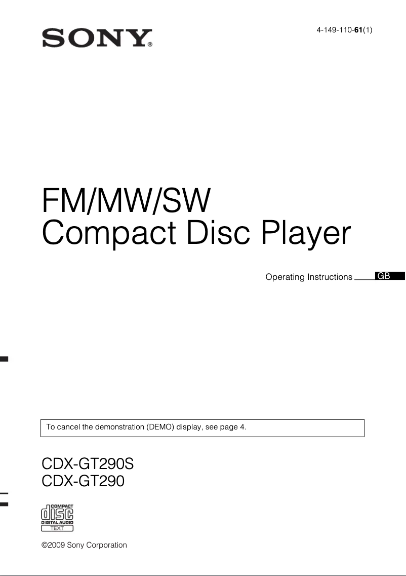 Image de la première page du manuel de l'appareil CDX-GT290S