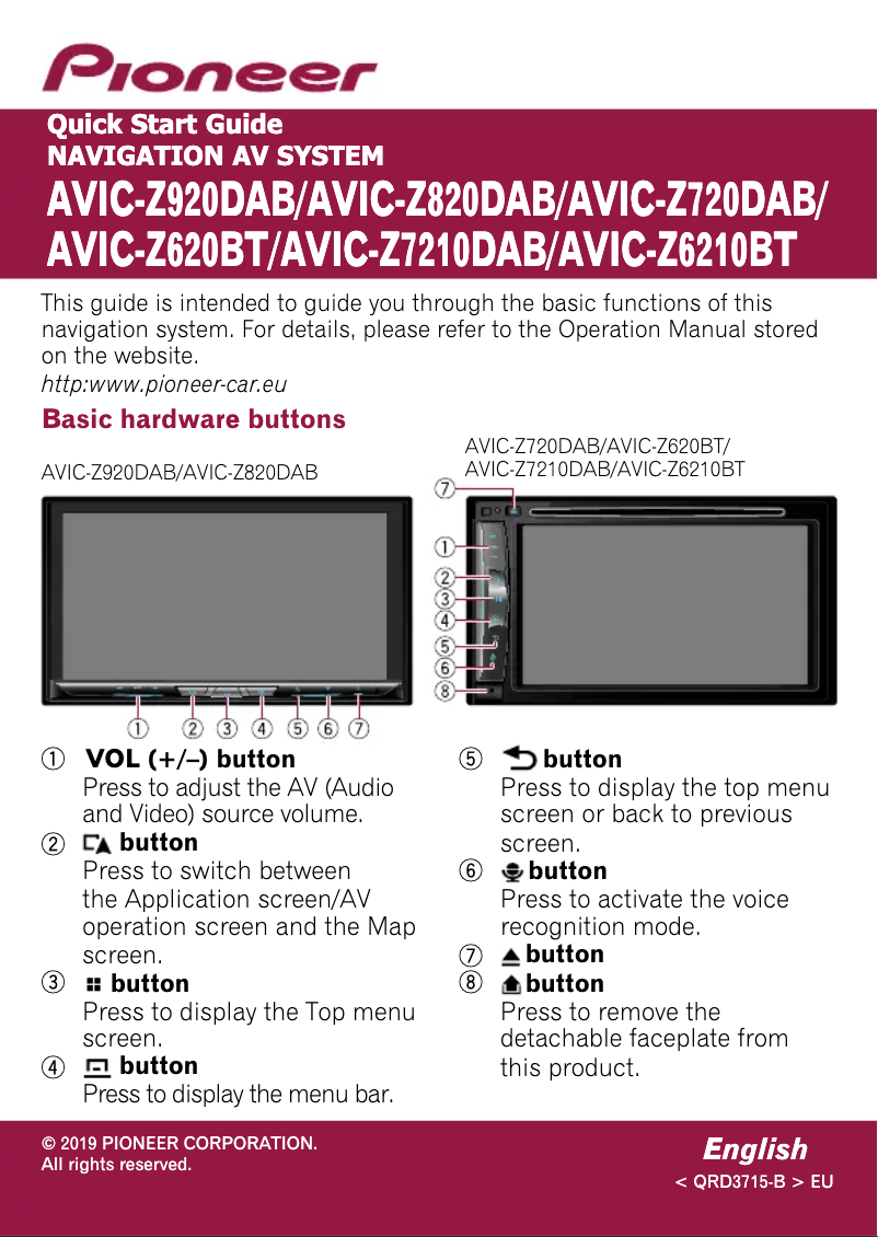 Image de la première page du manuel de l'appareil AVIC-Z920DAB