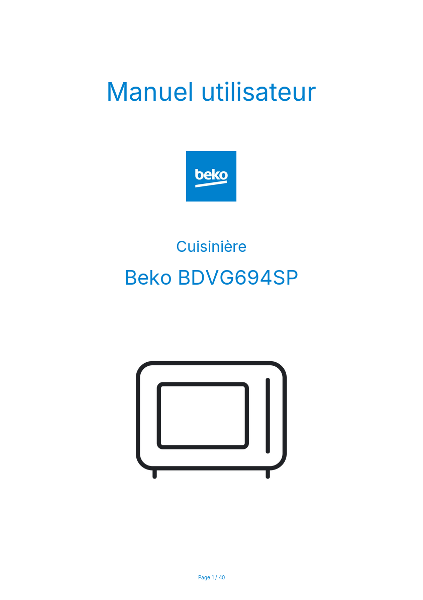 Page n°1 - Manuel utilisateur Beko BDVG694SP