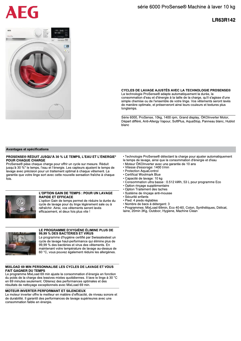 Página 1 del manual Ficha técnica AEG LR63R142