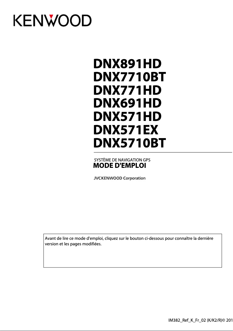 Image de la première page du manuel de l'appareil DNX771HD