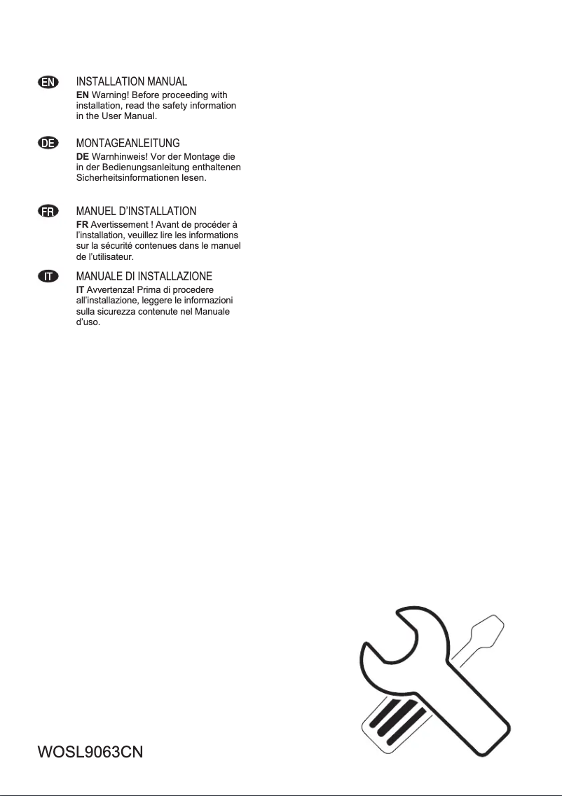 Page 1 de la notice Guide d'installation Electrolux WOSL9063CN