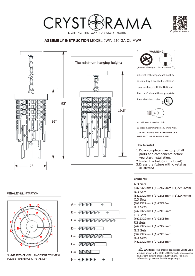 Page n°1 - Manuel utilisateur Crystorama Winfield WIN-210-GA-CL-MWP