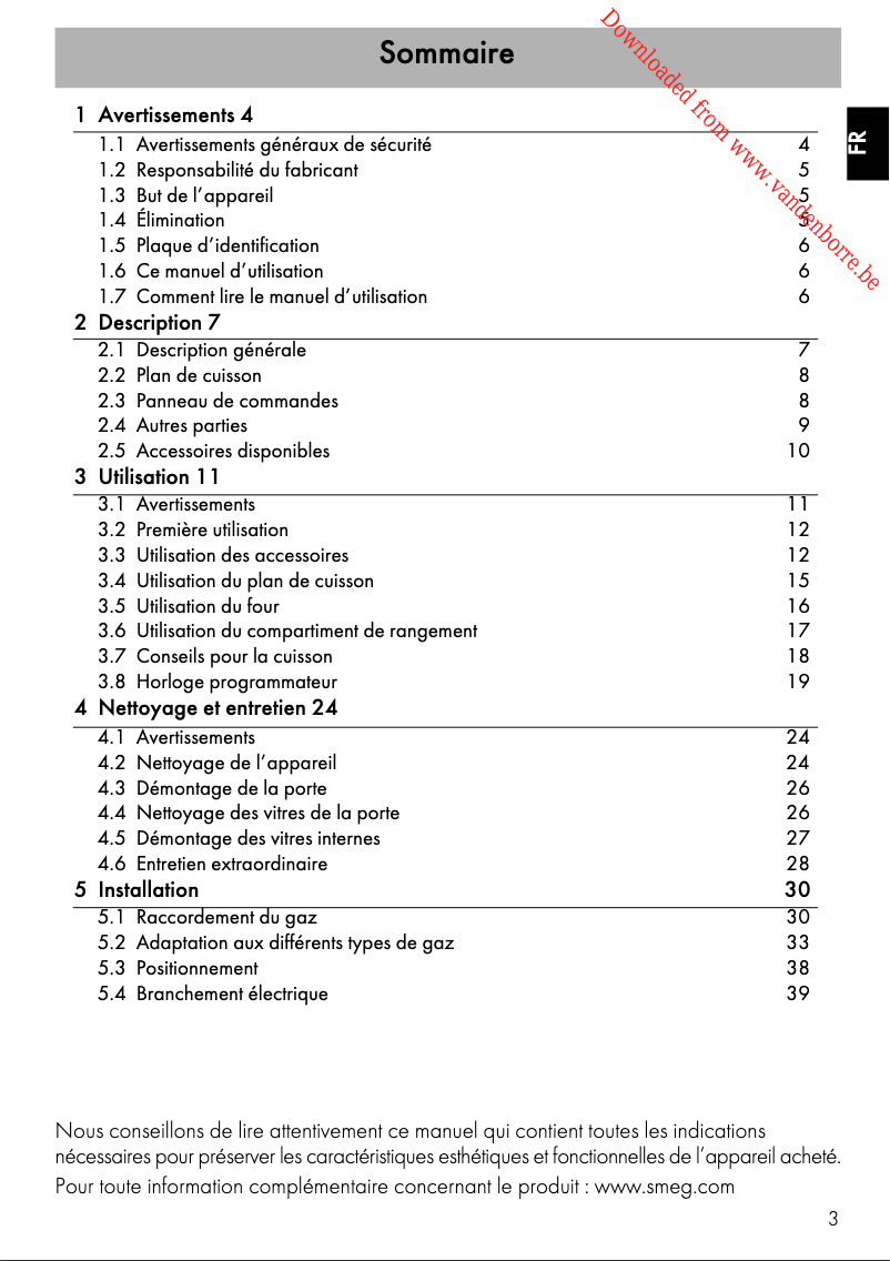 Page 1 de la notice Manuel utilisateur Smeg CG90X9