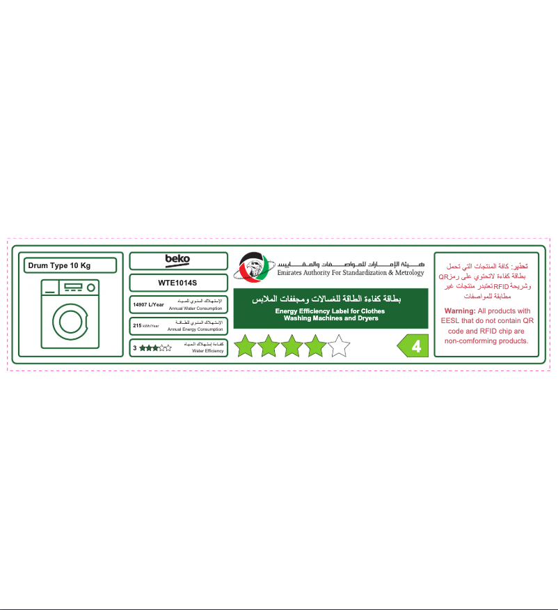 Page 1 de la notice Label énergétique Beko WTE1014S