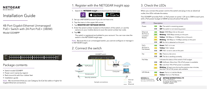 Page n°1 - Guide d'installation Netgear GS348PP