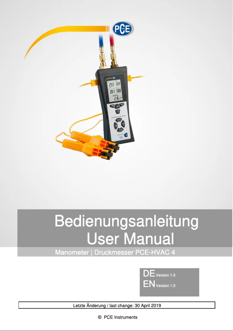 Page n°1 - Manuel utilisateur PCE Instruments PCE-HVAC 4