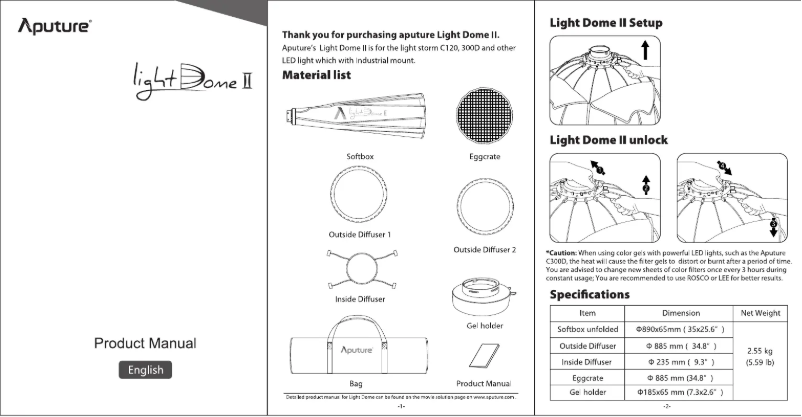 Page 1 de la notice Manuel utilisateur Aputure Light Dome II