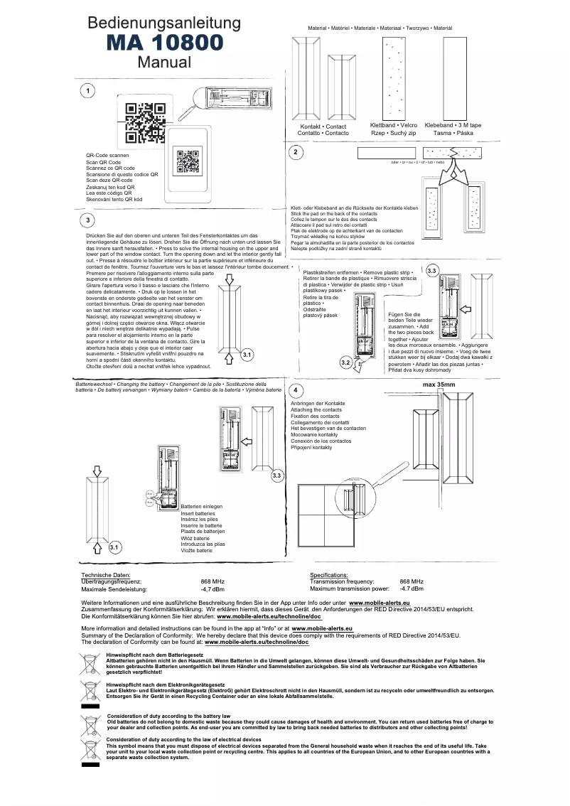 Page n°1 - Manuel utilisateur Mobile Alerts MA10800