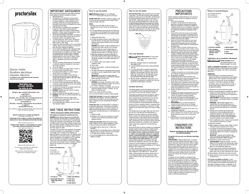 Page n°1 - Manuel utilisateur Proctor Silex 41002F