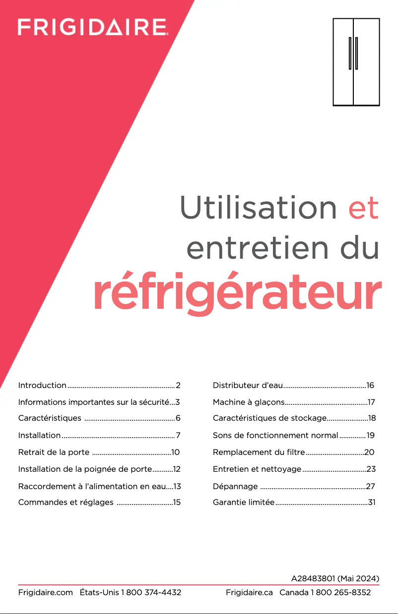 Page n°1 - Manuel utilisateur Frigidaire GRSN2620AF