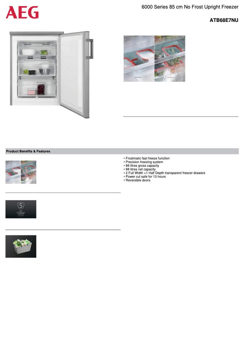 Page 1 de la notice Fiche technique AEG ATB68E7NU