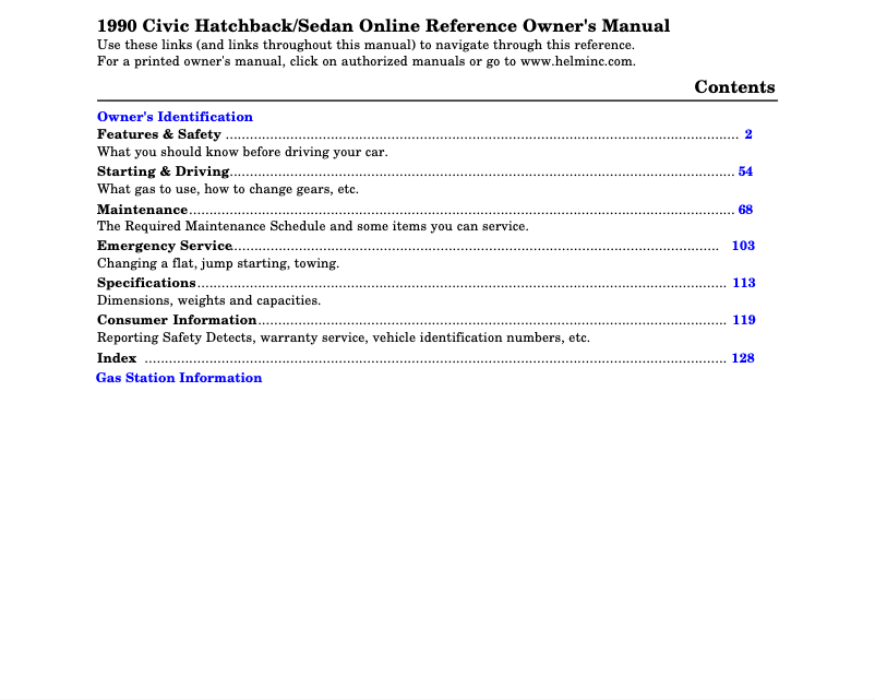 Page 1 de la notice Manuel utilisateur Honda Civic Wagon (1990)