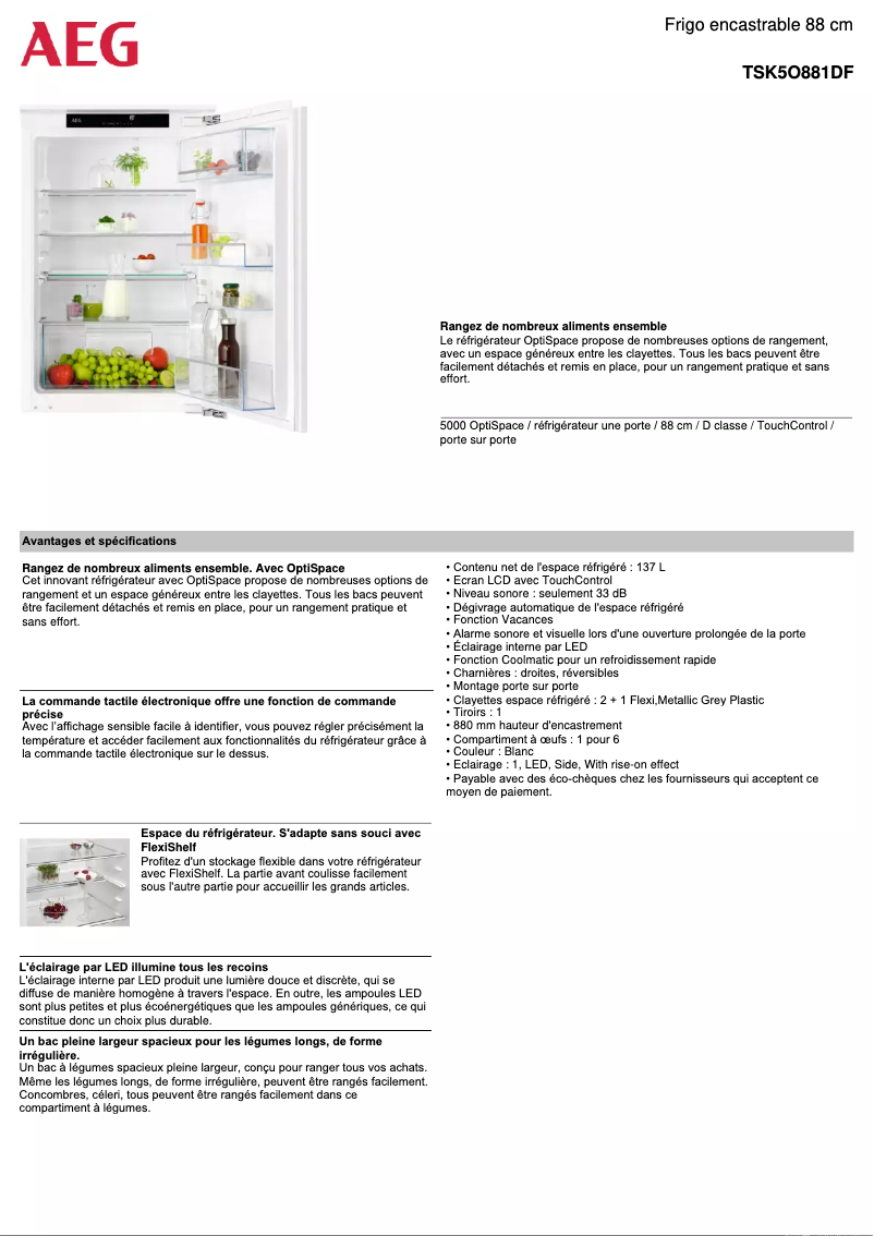 Page n°1 - Fiche technique AEG TSK5O881DF