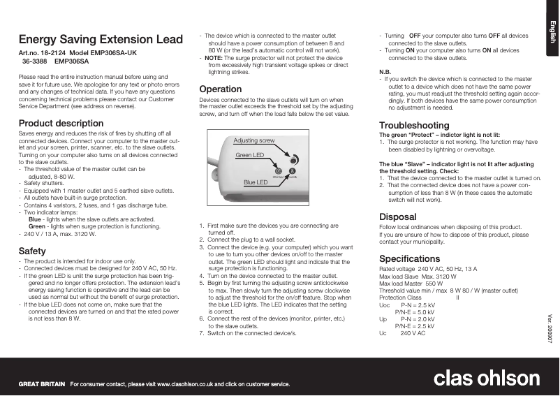 Page 1 of the manual User Manual Cotech EMP306SA
