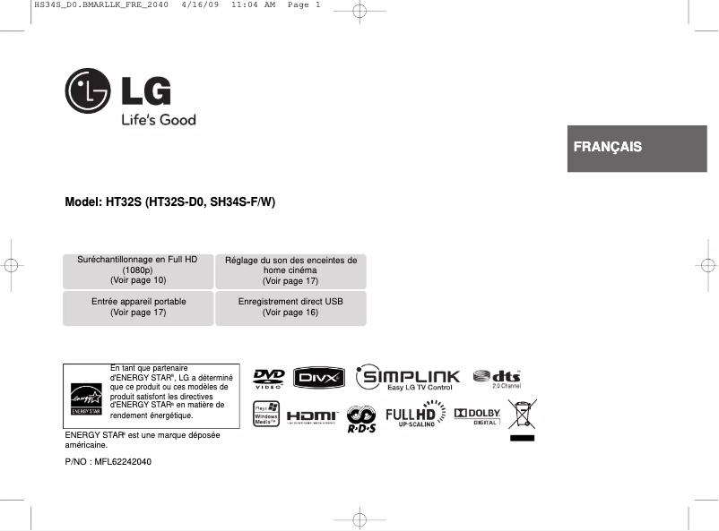 Page 1 de la notice Manuel utilisateur LG HS34S