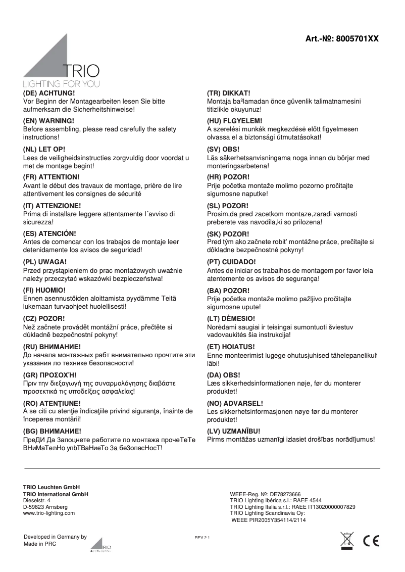 Page n°1 - Manuel utilisateur Trio Lighting Carl 800570107