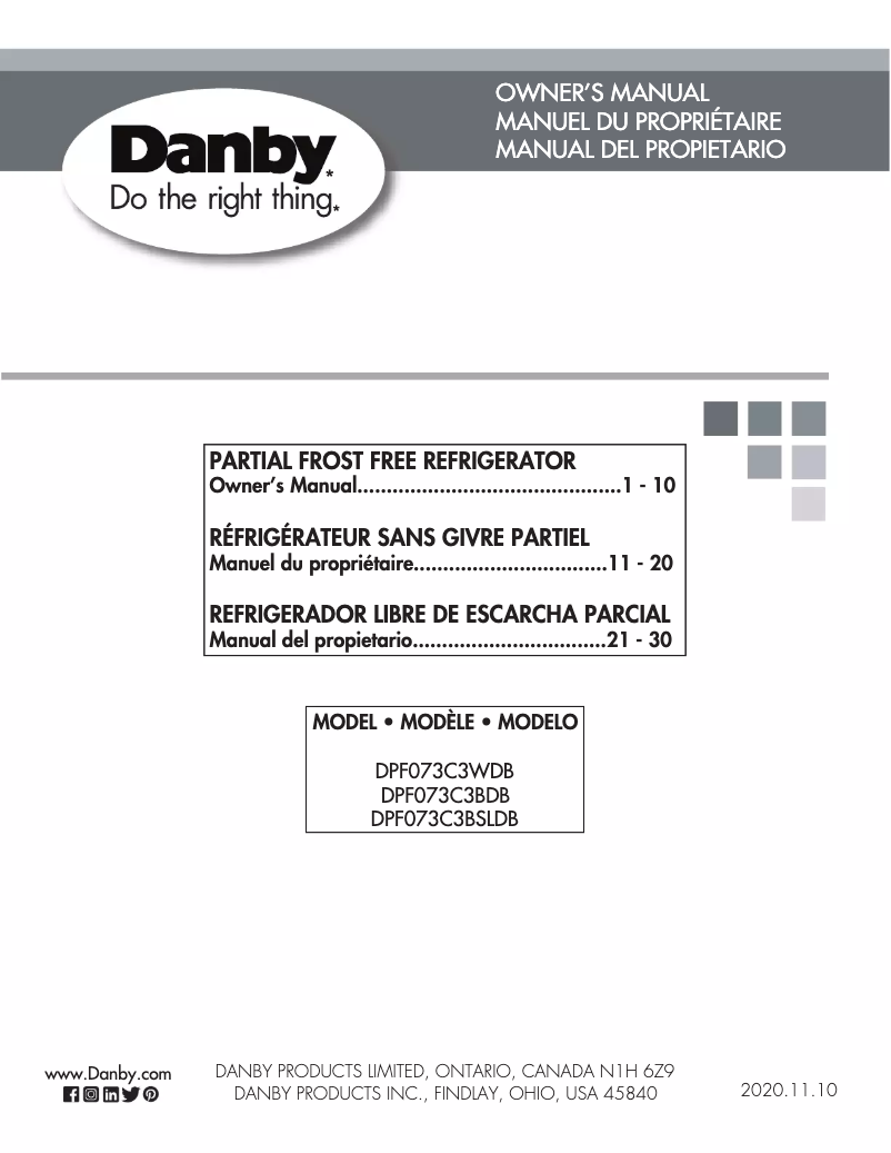 Page 1 de la notice Manuel utilisateur Danby DPF073C3BDB