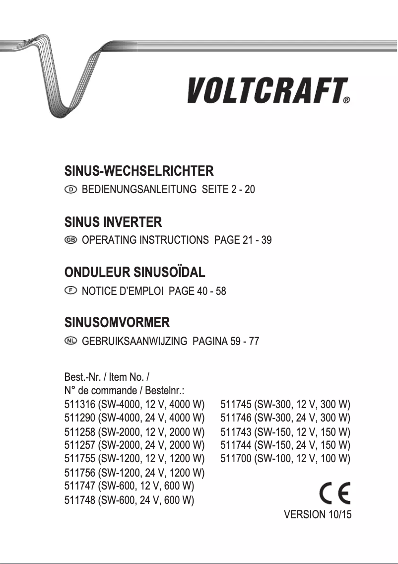 Page n°1 - Manuel utilisateur Voltcraft SW-100