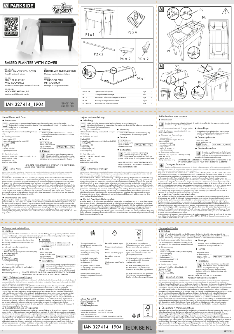 Page 1 de la notice Manuel utilisateur Parkside IAN 327414