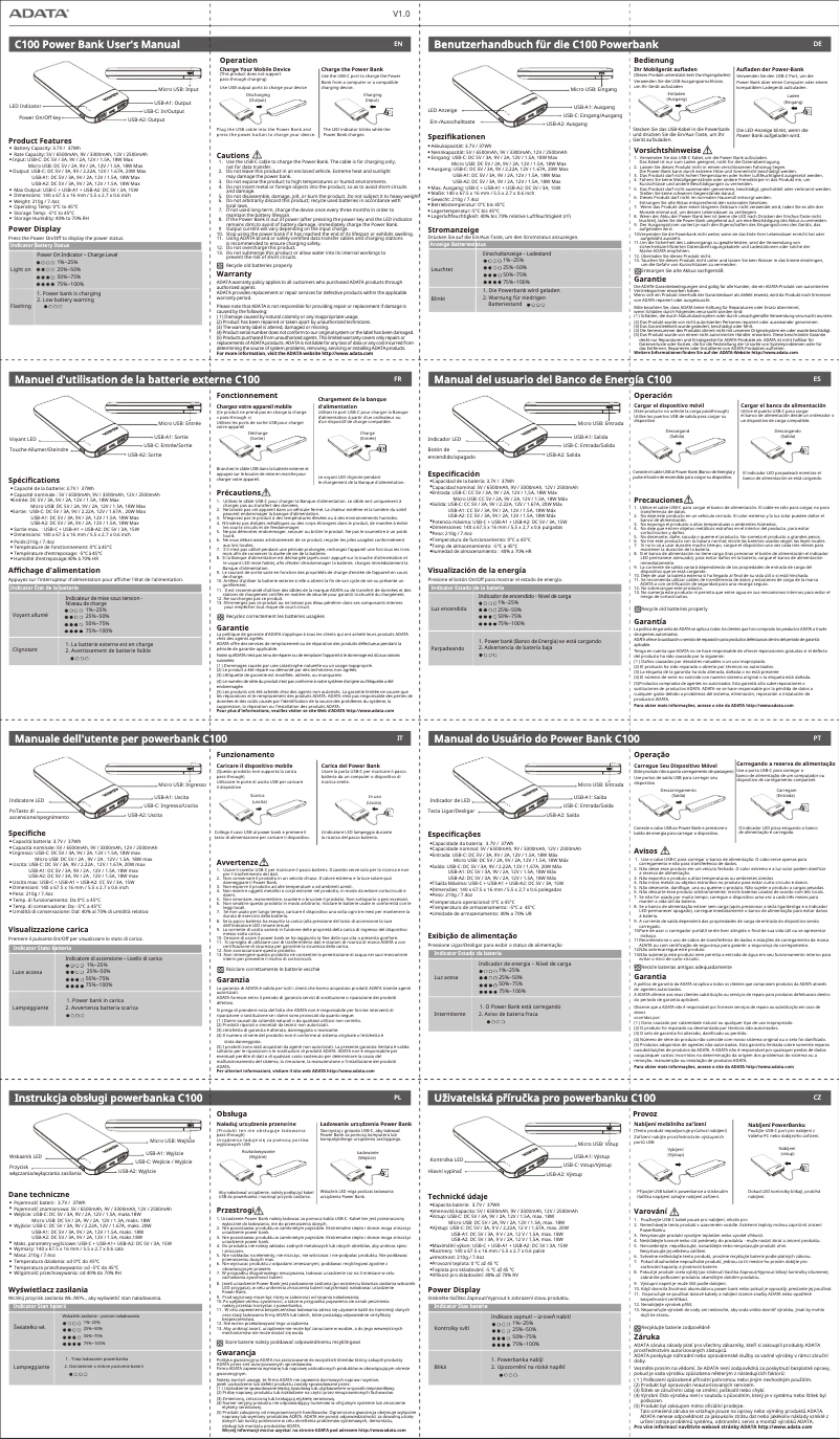 Page 1 de la notice Manuel utilisateur ADATA C100