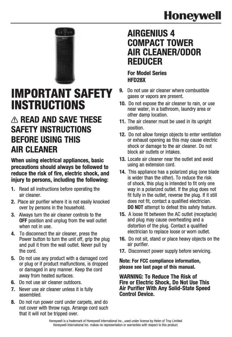 Página 1 del manual Manual de usuario Honeywell AirGenius 4 HFD280B