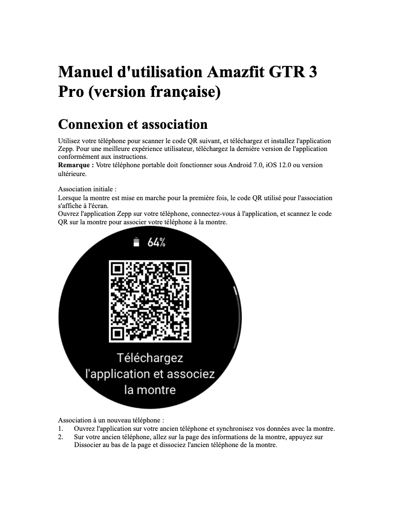 Page 1 de la notice Manuel utilisateur Amazfit GTR 3 Pro