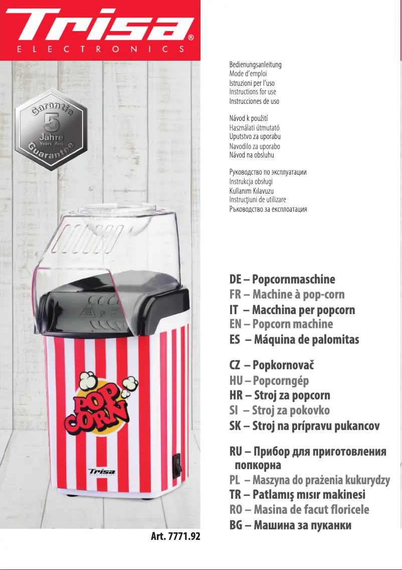 Page 1 de la notice Manuel utilisateur Trisa Pop 'n' Chill 7771.92