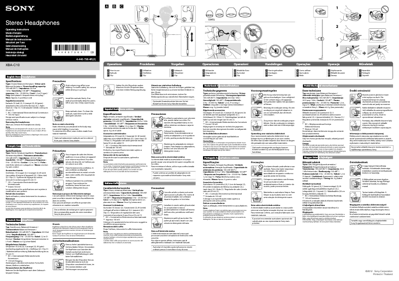 Page 1 de la notice Manuel utilisateur Sony XBA-C10