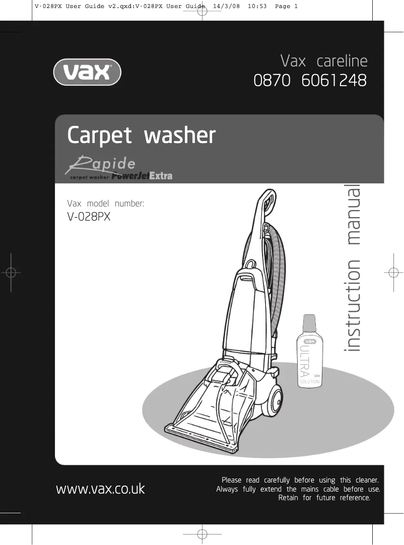 Página 1 del manual Manual de usuario Vax Rapide Powerjet Xtra V-028PX