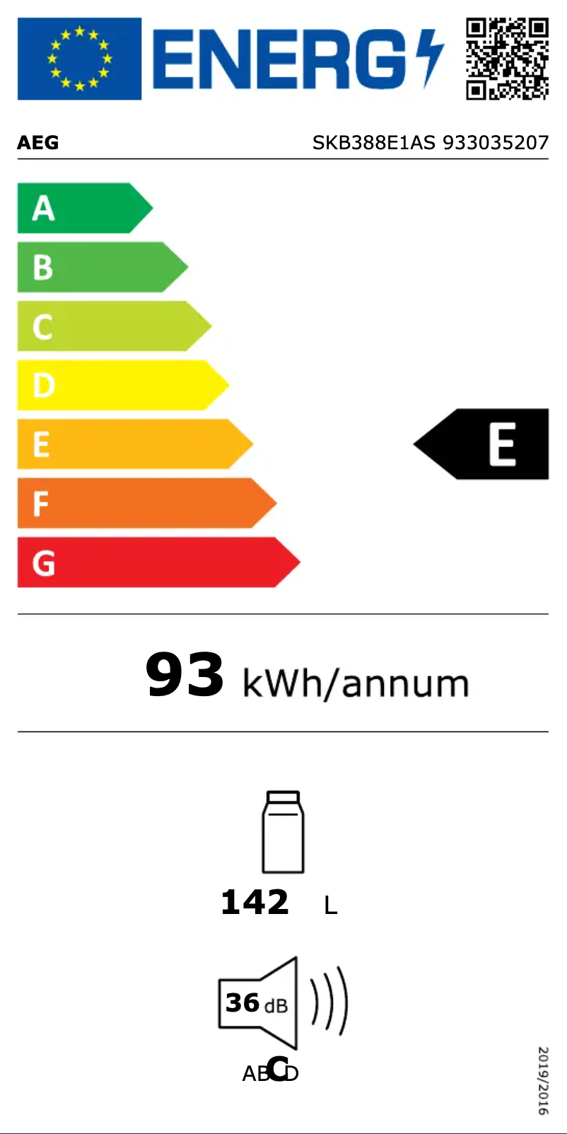 Page n°1 - Label énergétique AEG SKB388E1AS