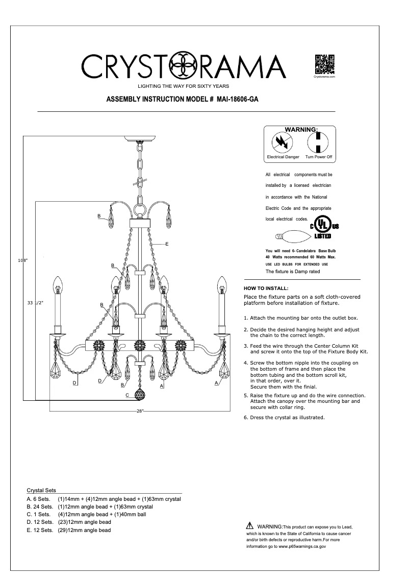 Page n°1 - Manuel utilisateur Crystorama Maizey MAI-18606-GA