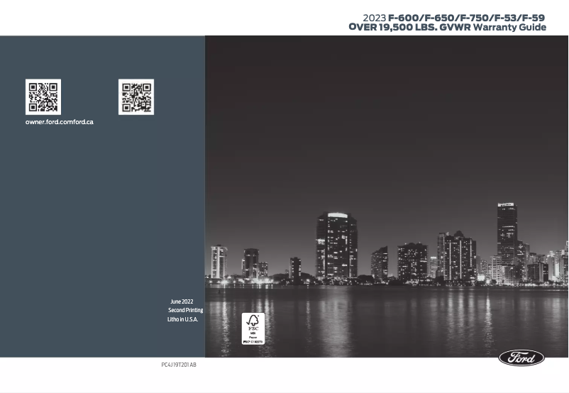 Page 1 de la notice Informations de garantie Ford F-59 Commercial Stripped Chassis (2023)