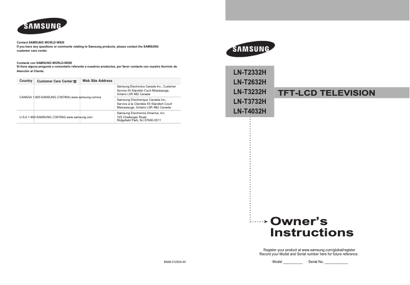 Page n°1 - Manuel utilisateur Samsung LN-T4032H