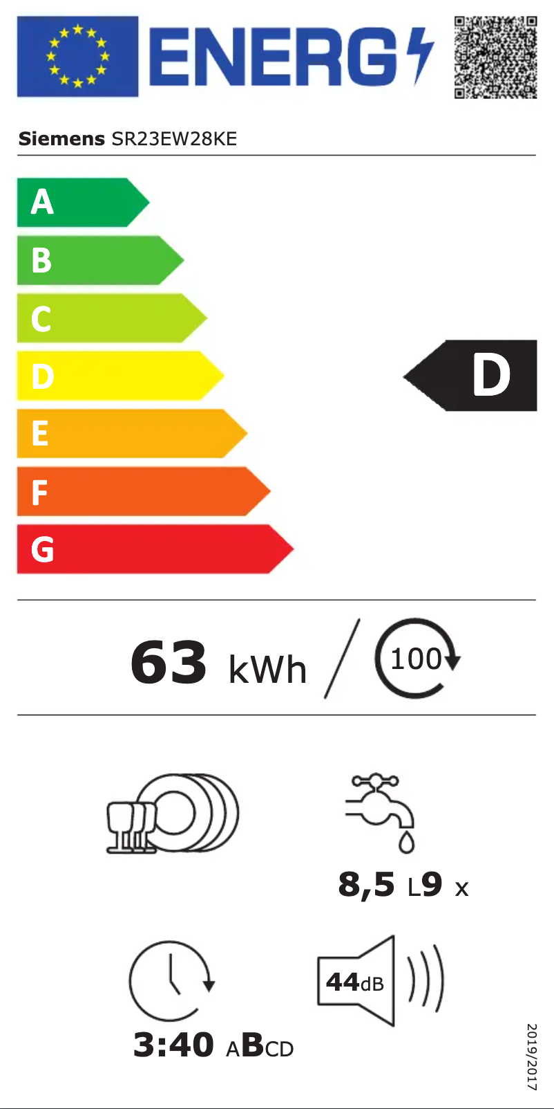 Page n°1 - Label énergétique Siemens SR23EW28KE