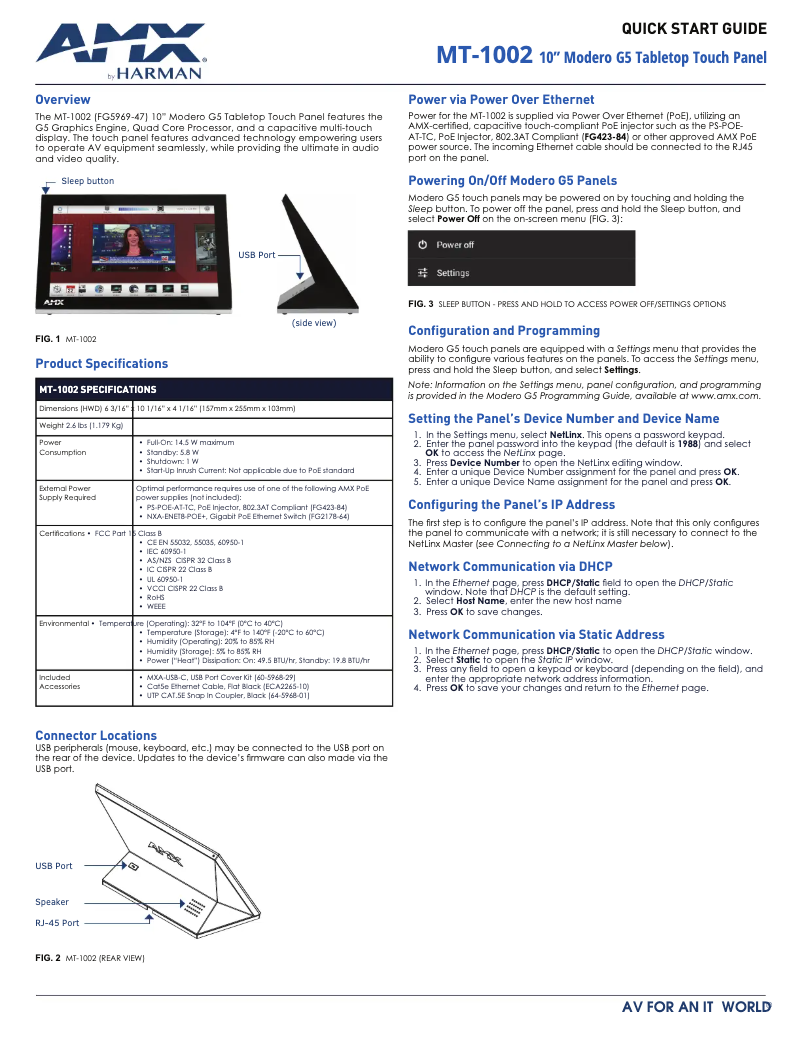 Page 1 de la notice Manuel utilisateur AMX MT-1002