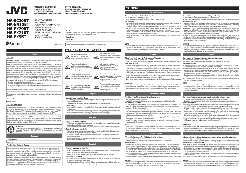 Page 1 de la notice Manuel utilisateur JVC HA-EC20BT