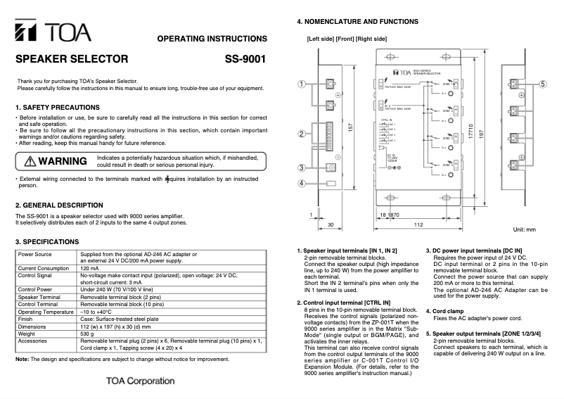 Image de la première page du manuel de l'appareil SS-9001PS