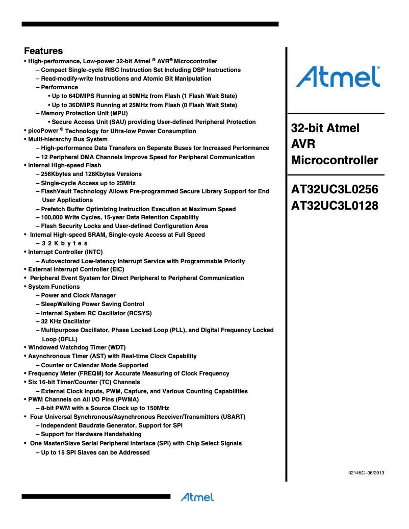 Page 1 de la notice Fiche technique Microchip AT32UC3L0256