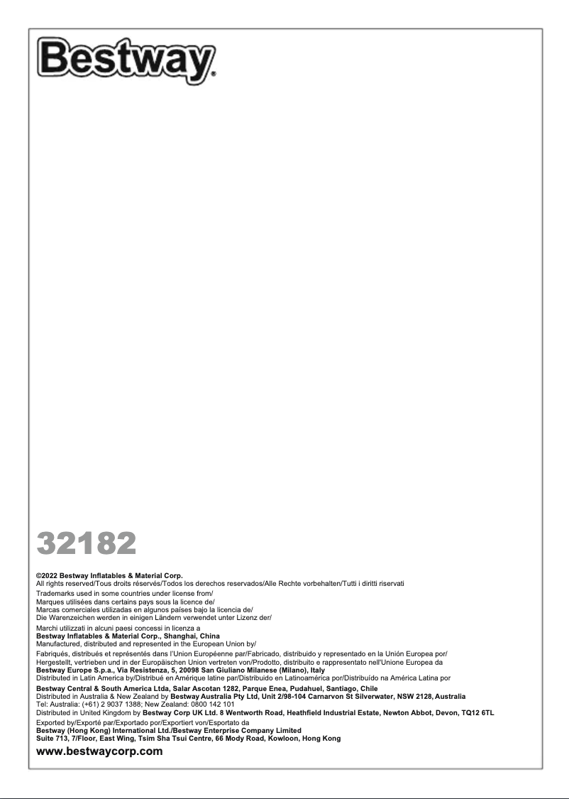 Page n°1 - Manuel utilisateur Bestway 32182