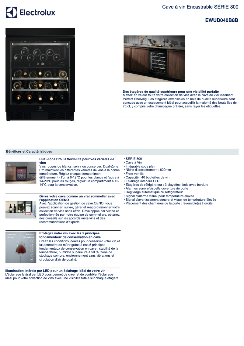 Page 1 de la notice Fiche technique Electrolux EWUD040B8B