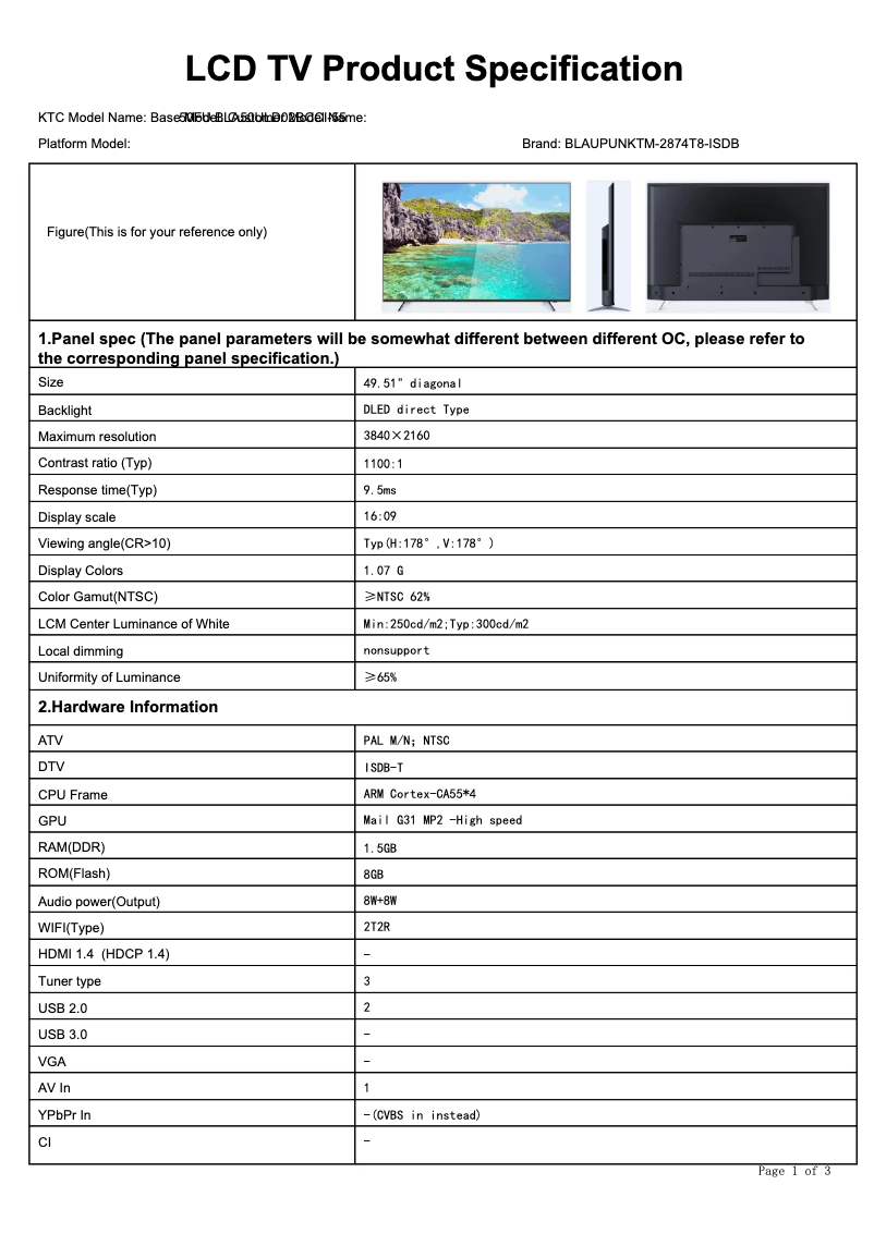 Page 1 de la notice Manuel utilisateur Blaupunkt BLA50ULD02