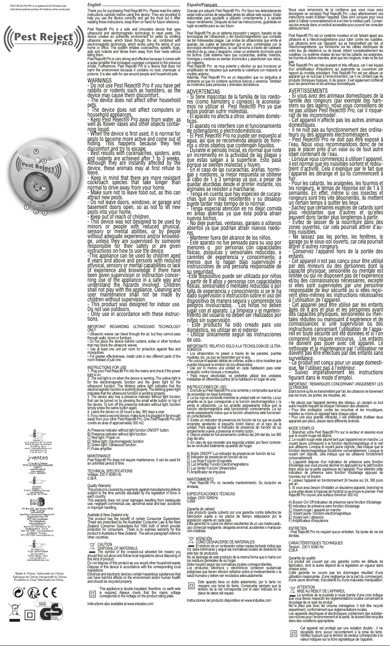 Page n°1 - Manuel utilisateur Pest Reject Pro