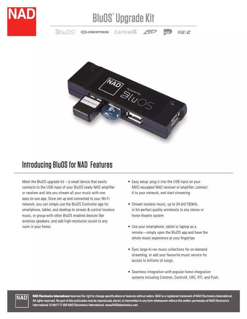 Page 1 de la notice Fiche technique NAD BluOS kit