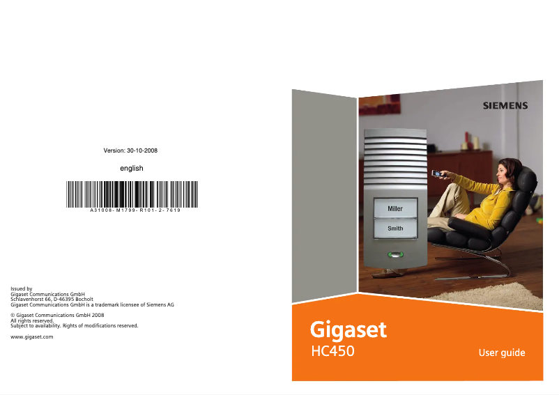 Image de la première page du manuel de l'appareil Gigaset HC450